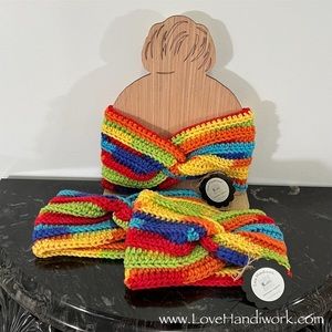 NEW Handmade Crochet Adult Rainbow Twisted Ear Warmer Headband: